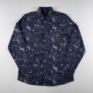 Marc Anthony Luxury Slim Fit Mens Button Up Long Sleeve Tropical Blue Gray Small